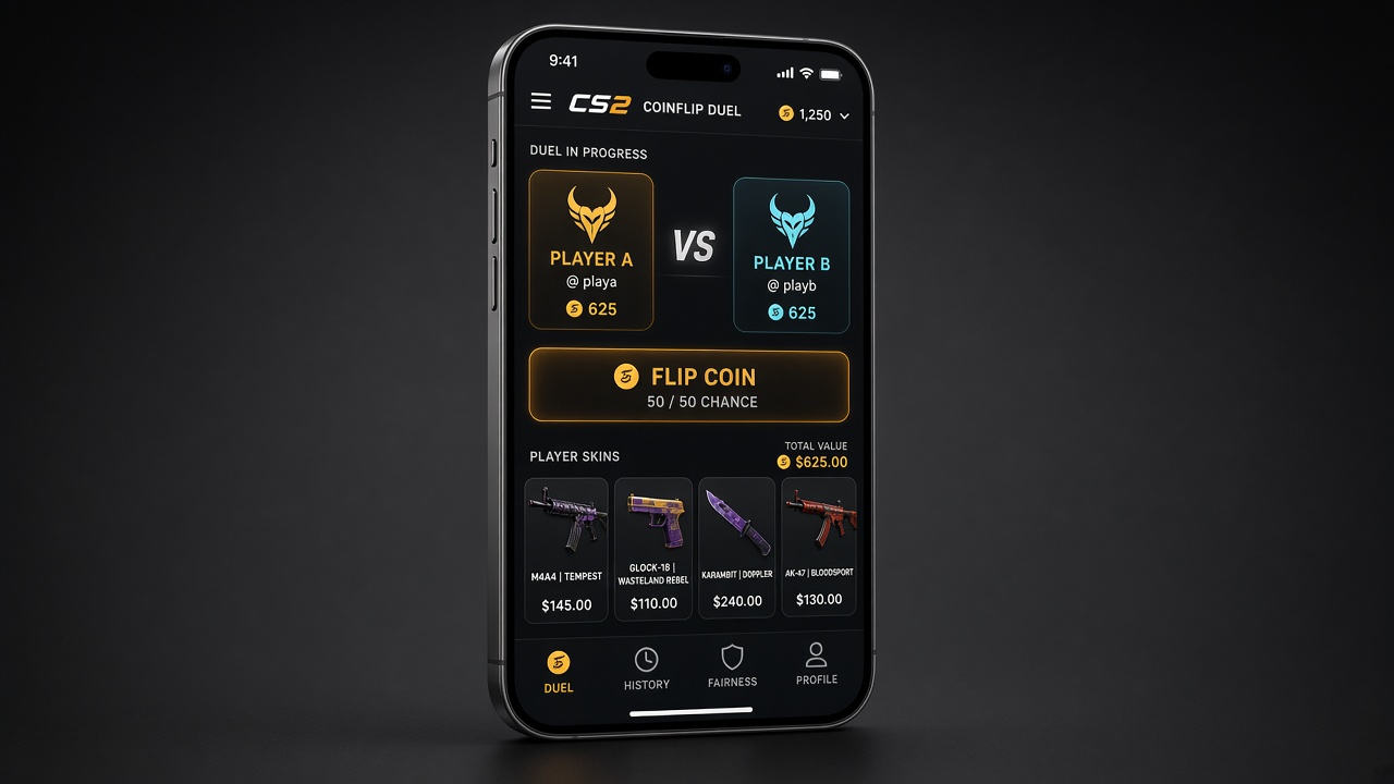 Mobile coinflip duel interface preview